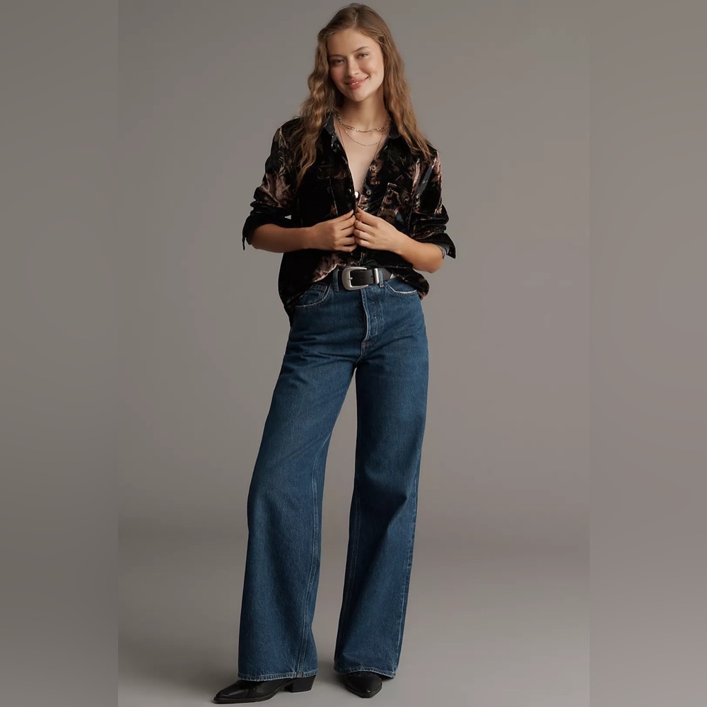 NWT Anthropology The Hadley Velvet Relaxed Buttondown Shirt by Pilcro - Picture 4 of 4